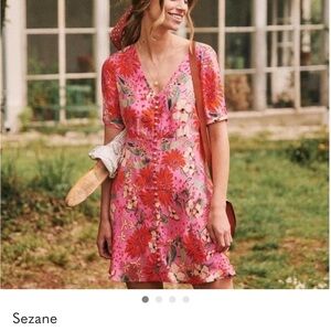 Sezane Pink and Red Floral Mini Dress